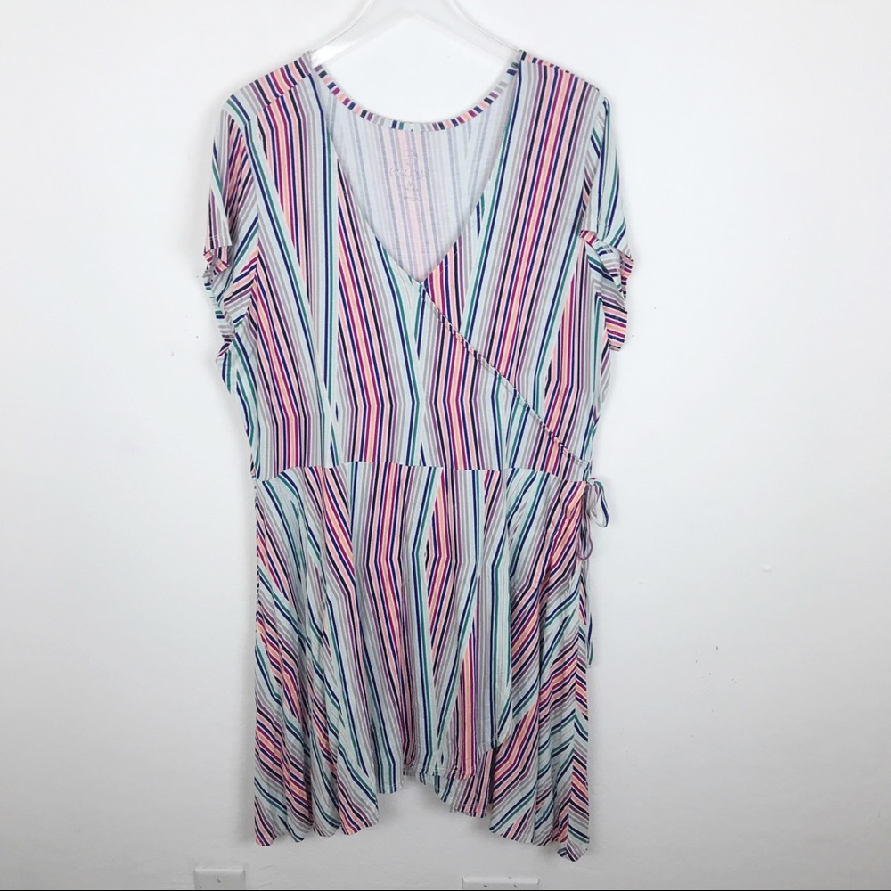 Decree Wrap Colored Stripe Mini Jersey Dress 3X